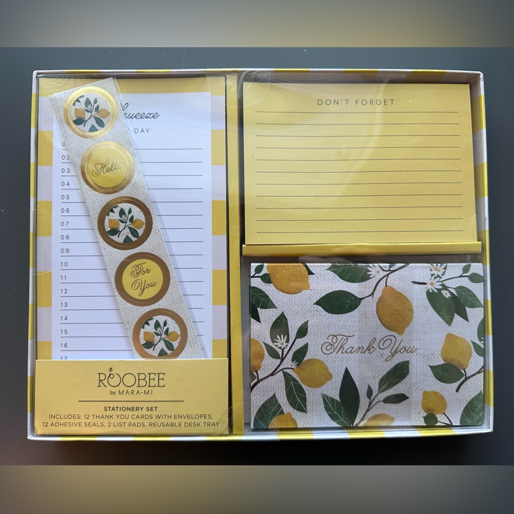 Lemon Stationary set with thank you cards, list pads, and ashesive seals